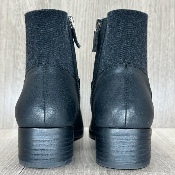 Eileen Fisher Boots Size 6.5 Knitted Chelsea Ankle Stacked Heel Leather Black - Picture 4 of 12